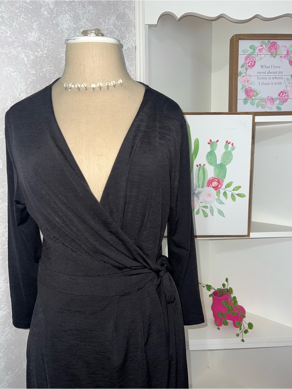 Have Black Wrap Dress with Self-Tie Waist